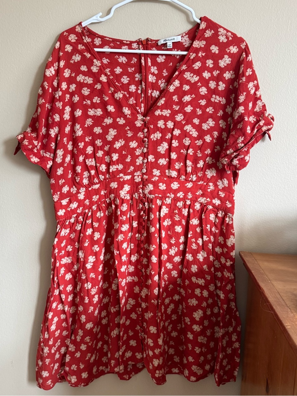 Madewell Button-Front Tie-Sleeve Retro Dress in Happy Hibiscus 16P